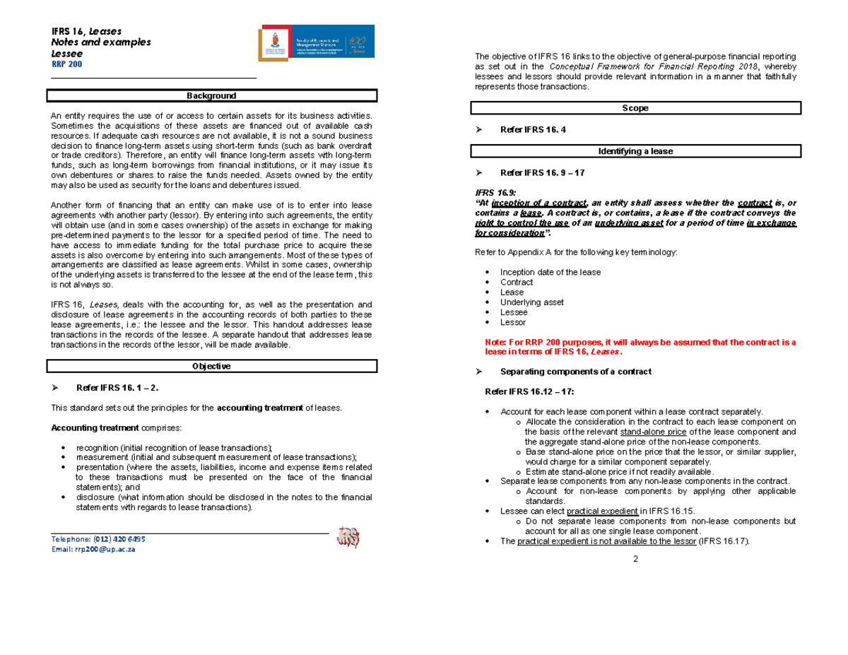IFRS 16 Leases: Comprehensive Notes & Examples for Lessees 2025 - Studocu