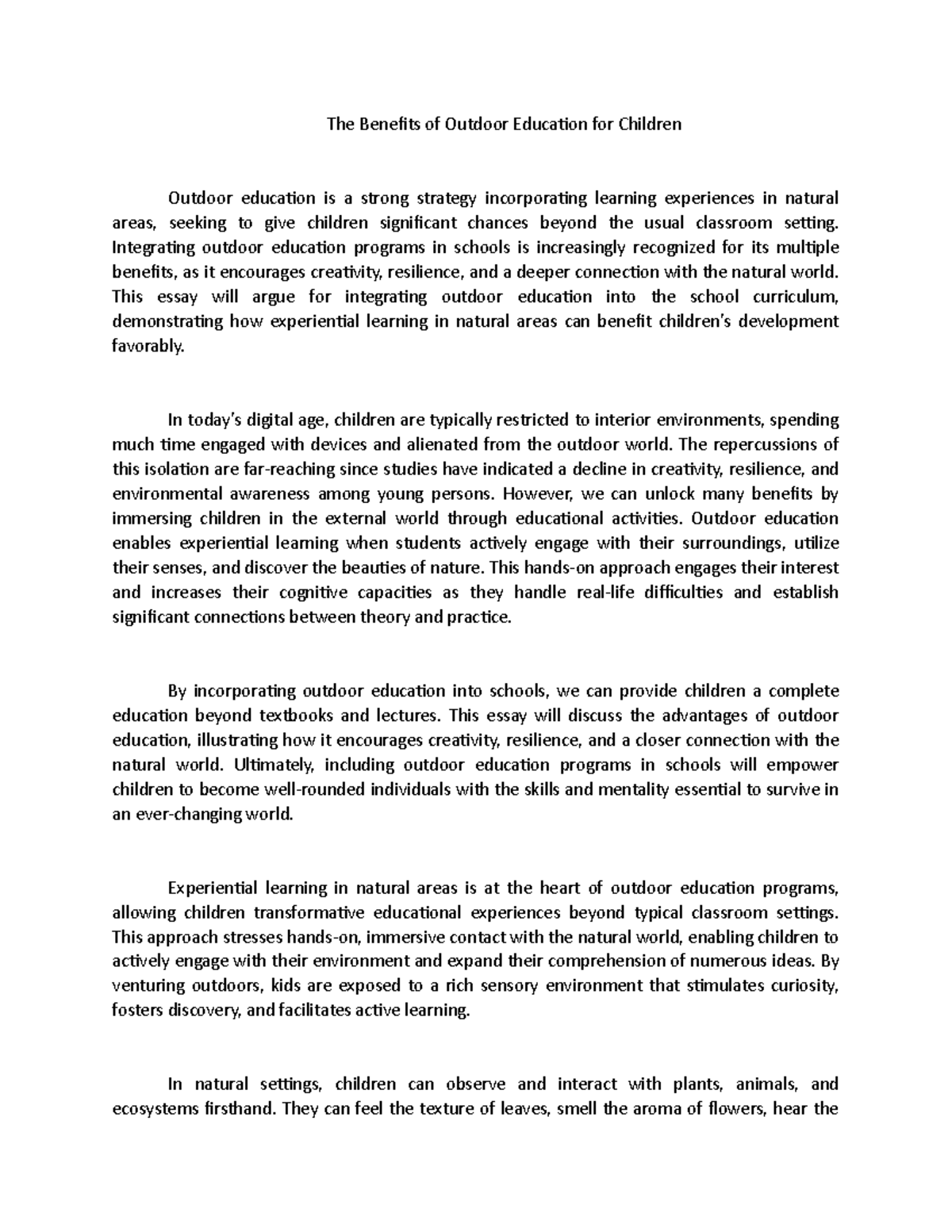 The Benefits of Outdoor Education for Children - A Holistic Approach ...