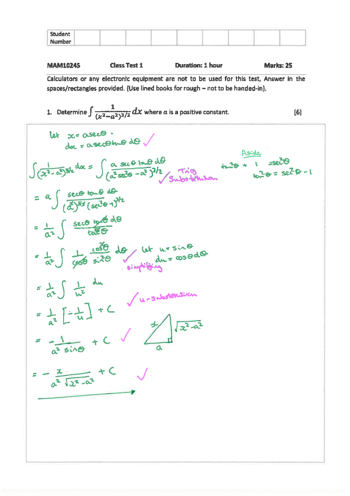 MAM1024S 2022 Class Test 1 Solutions and Detailed Explanations - Studocu