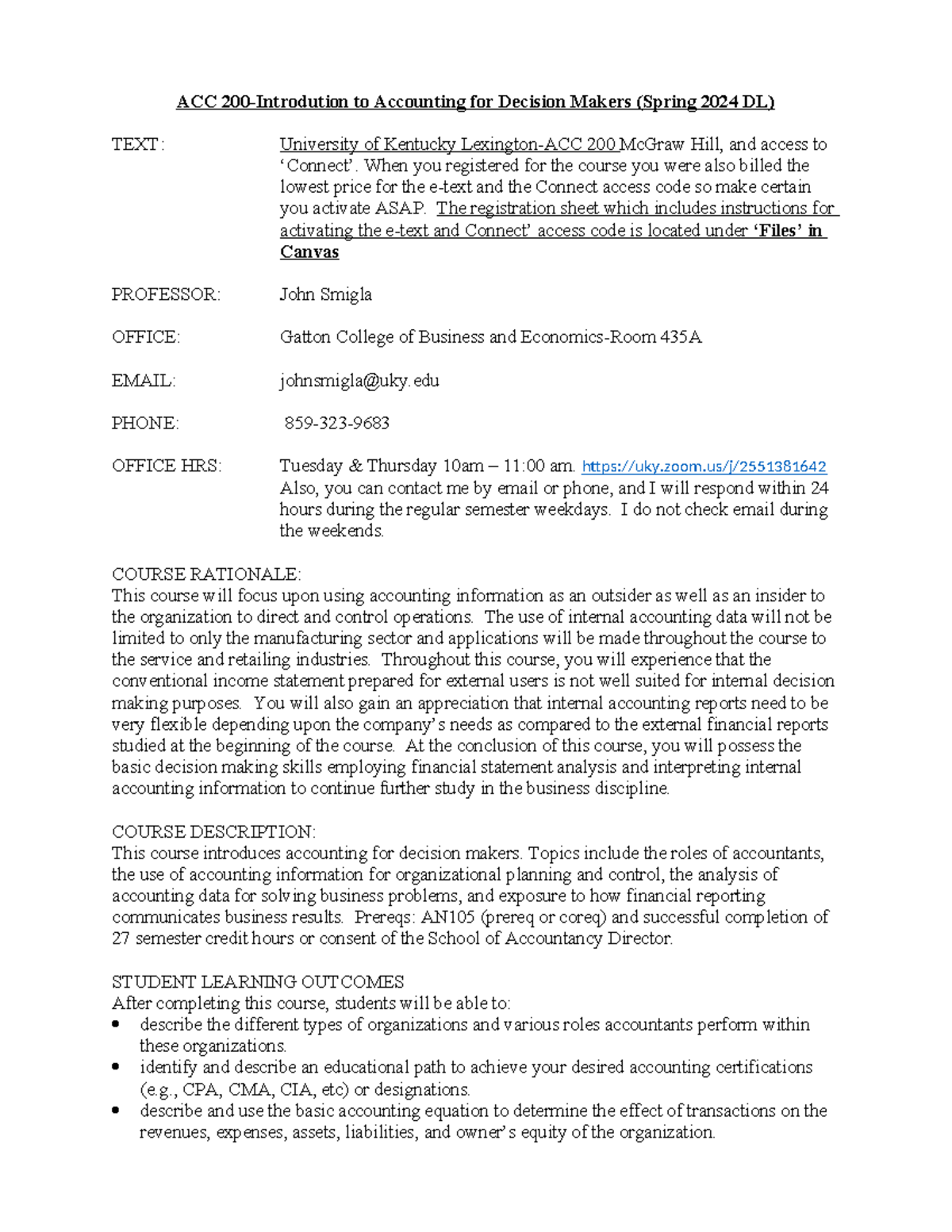 ACC 200 Syllabus & Course Overview for Spring 2024 DL - Studocu