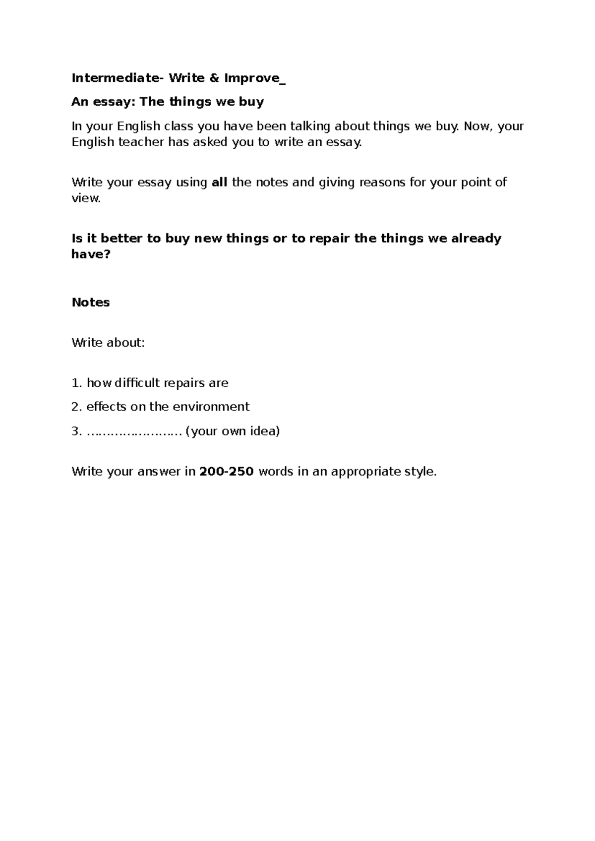 Intermediate-Write-Improve an-essay-the-things-we-buy - Intermediate ...