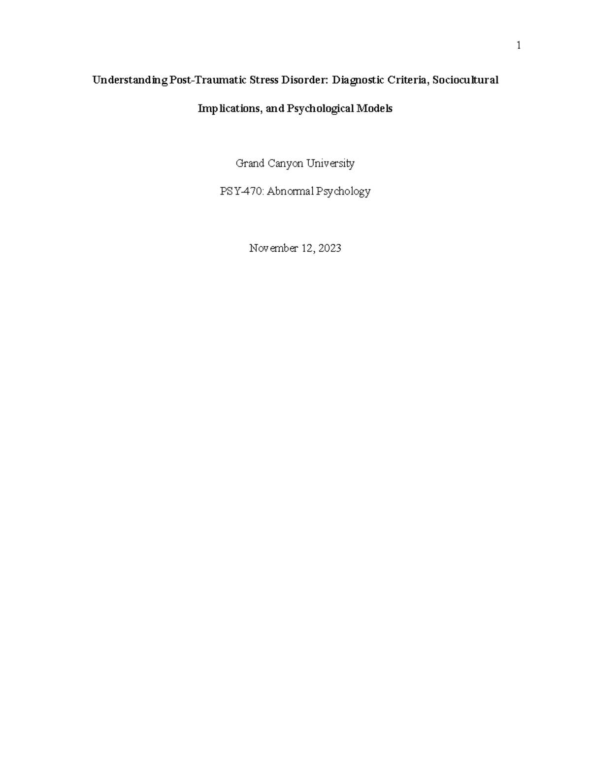 PTSD Final Research Paper - Understanding Post-Traumatic Stress ...