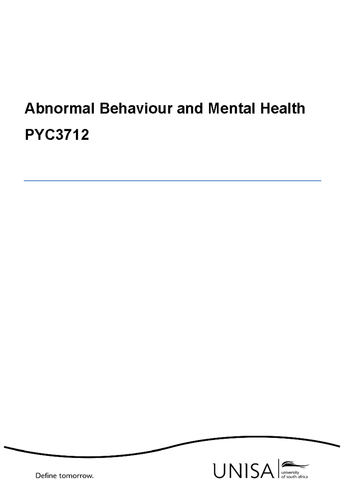 PYC3712 Abnormal Behaviour & Mental Health: Lecture Notes Overview ...