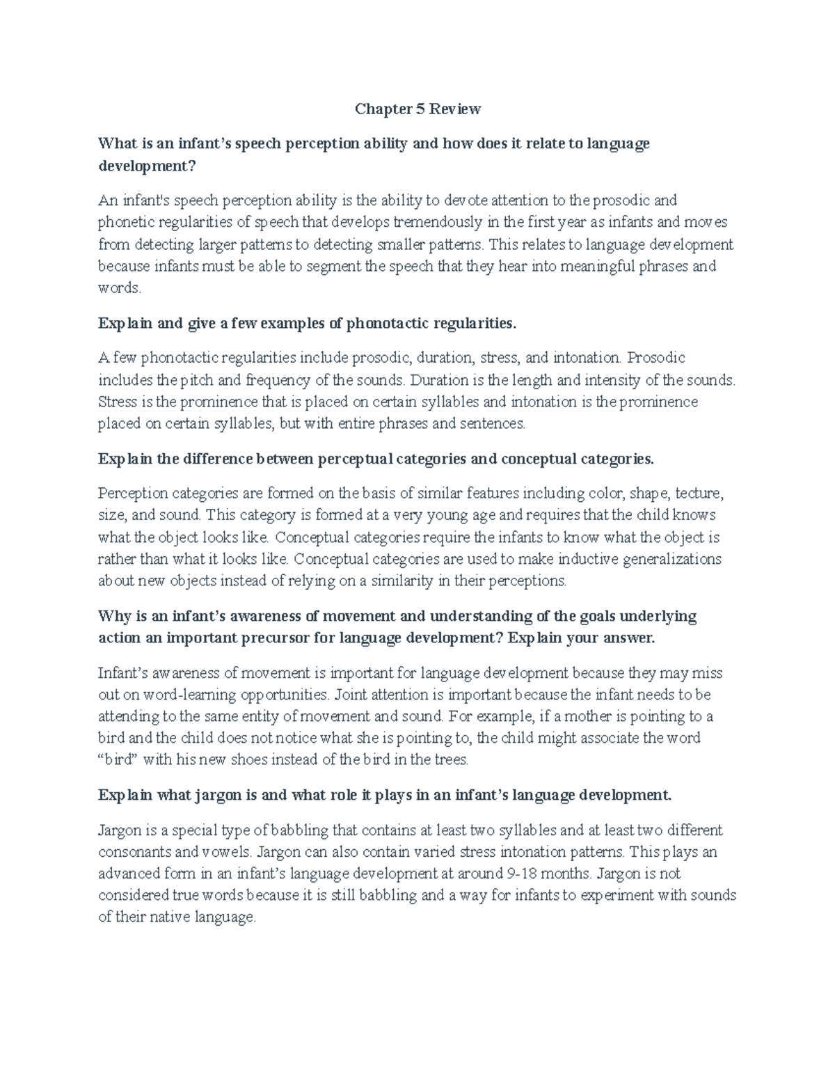 CH 5 Review: Infant Speech Perception & Language Dev. Insights - Studocu