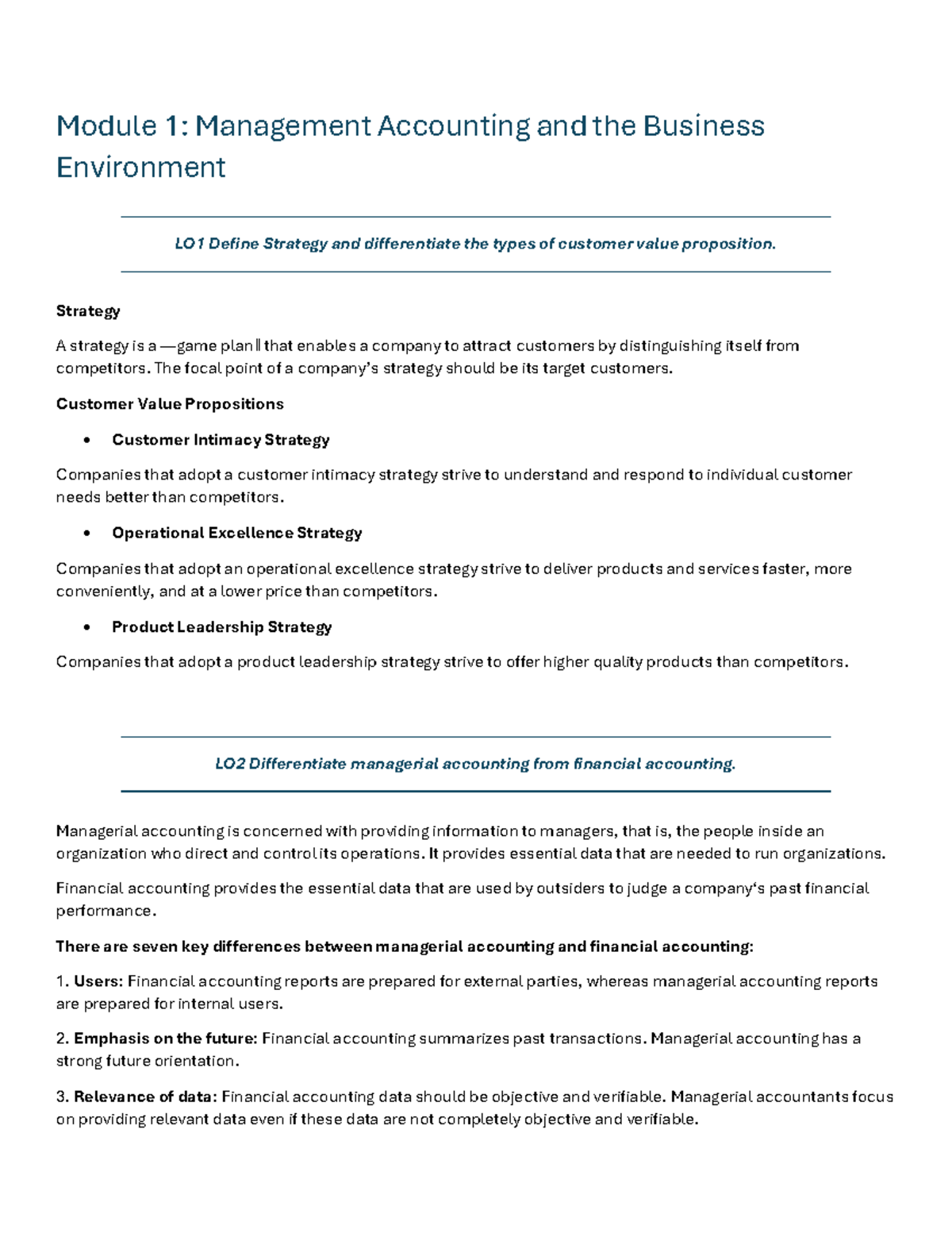 Module 1: Management Accounting & Business Environment Overview - Studocu