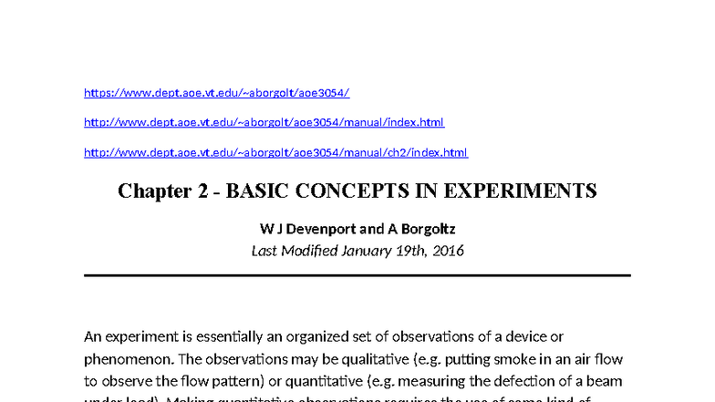 AOE3054 - Chapter 2: Basic Concepts in Experiments - Studocu