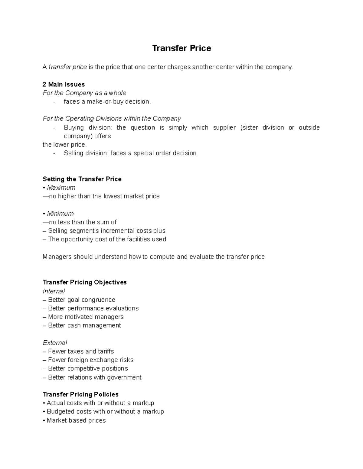Transfer Pricing Concepts and Strategies for Effective Management - Studocu