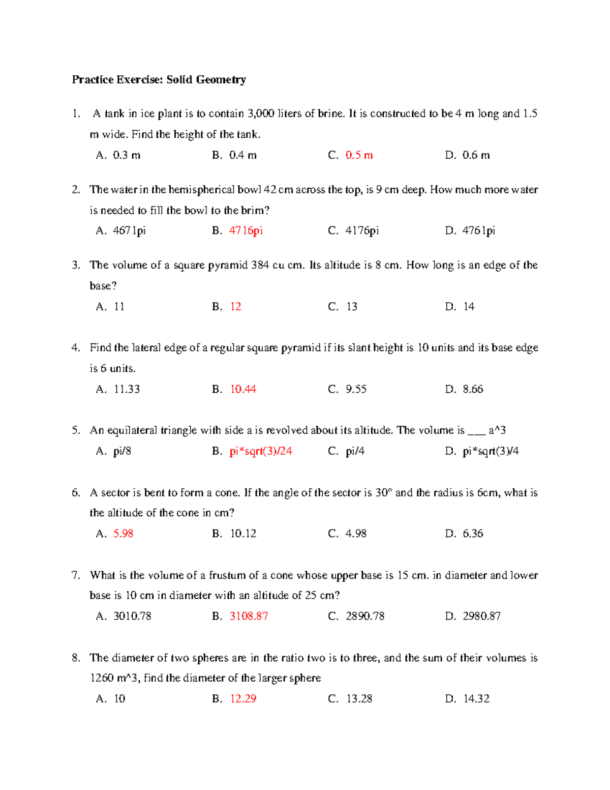Practice Exercise - Solid Geometry (MATH 101) - Studocu