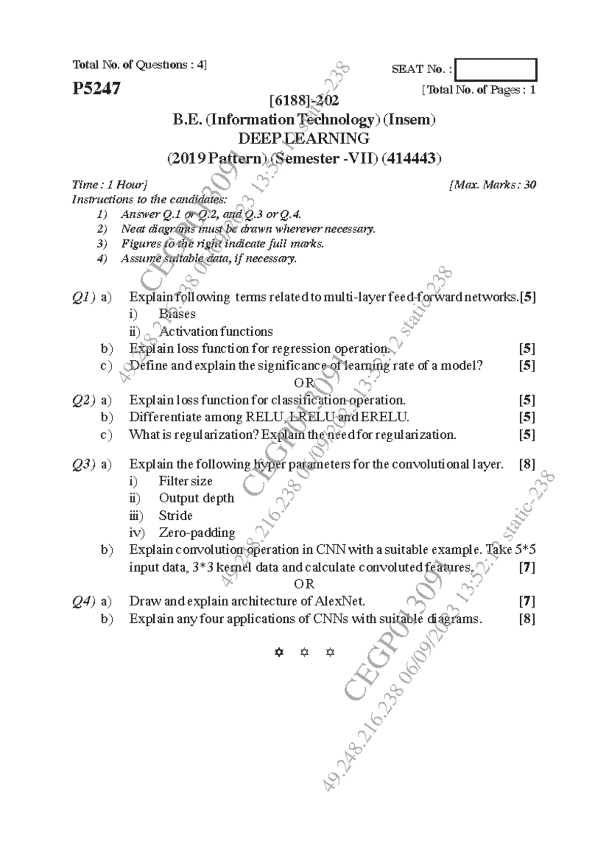 PC235 Deep Learning Insem Exam Questions - Sept 2024 - Studocu