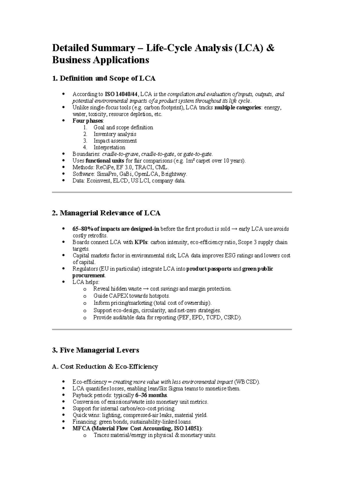 LCA Business Applications: Detailed Summary & Managerial Insights (T3 ...