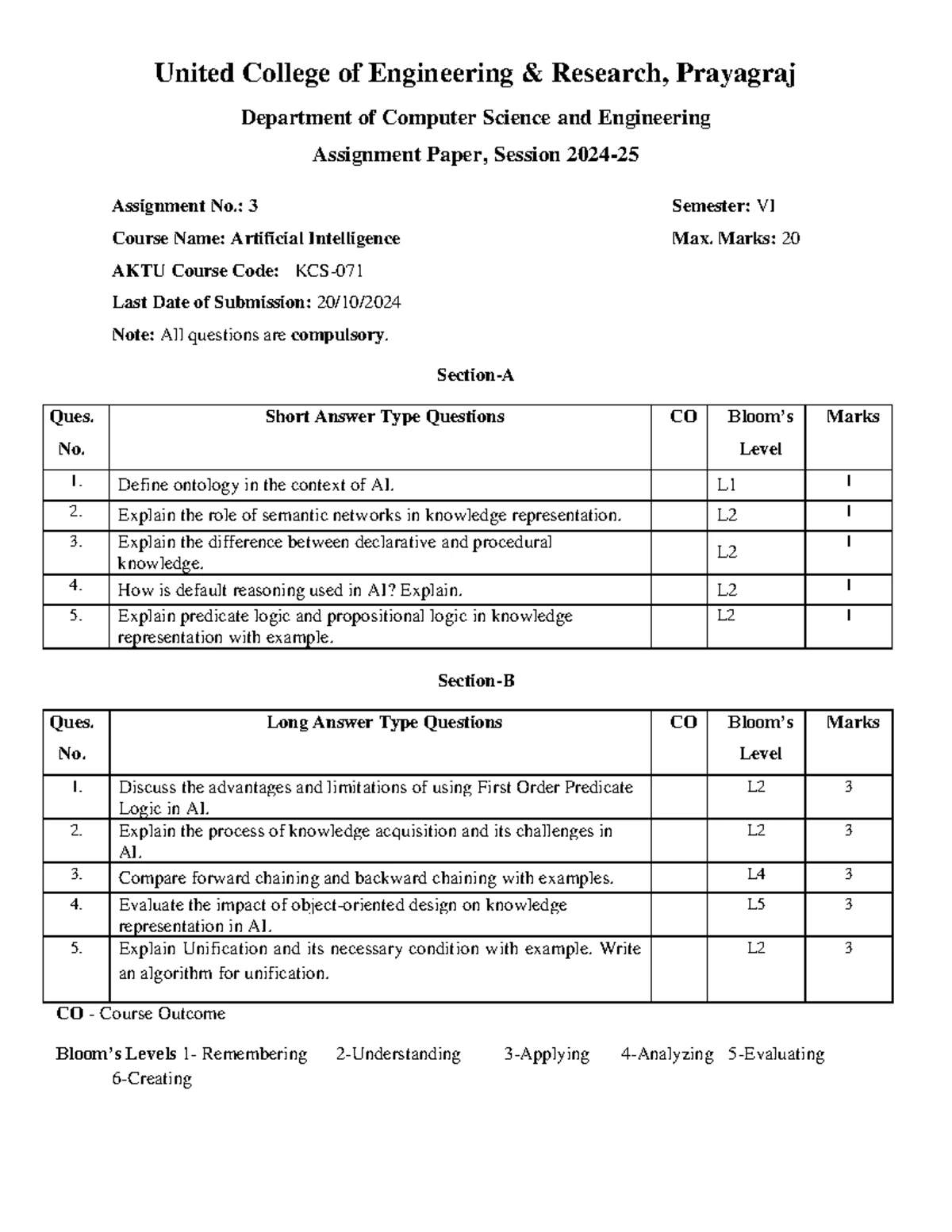 AI UNIT I Assignment - Department of Computer Science and Engineering ...