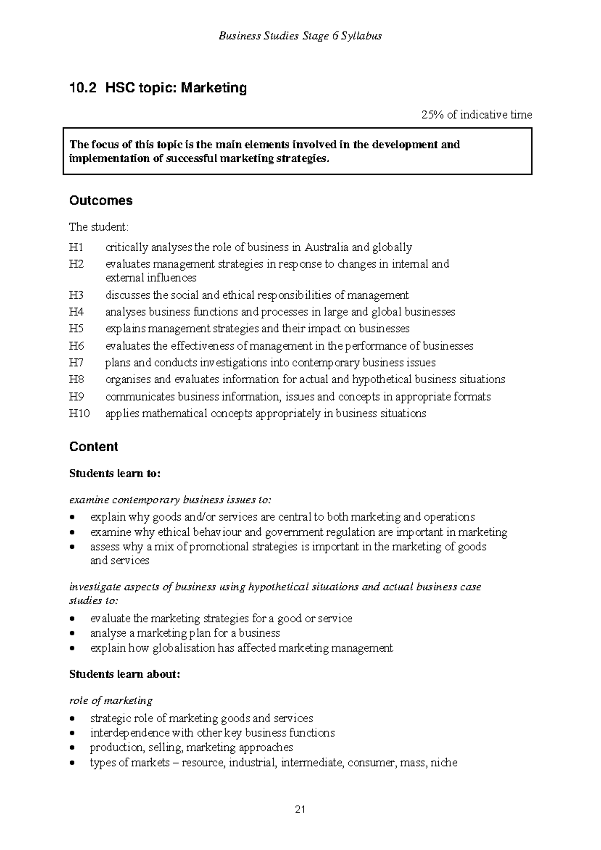 Business Studies Stage 6 Syllabus 10.2 HSC: Marketing Strategies - Studocu