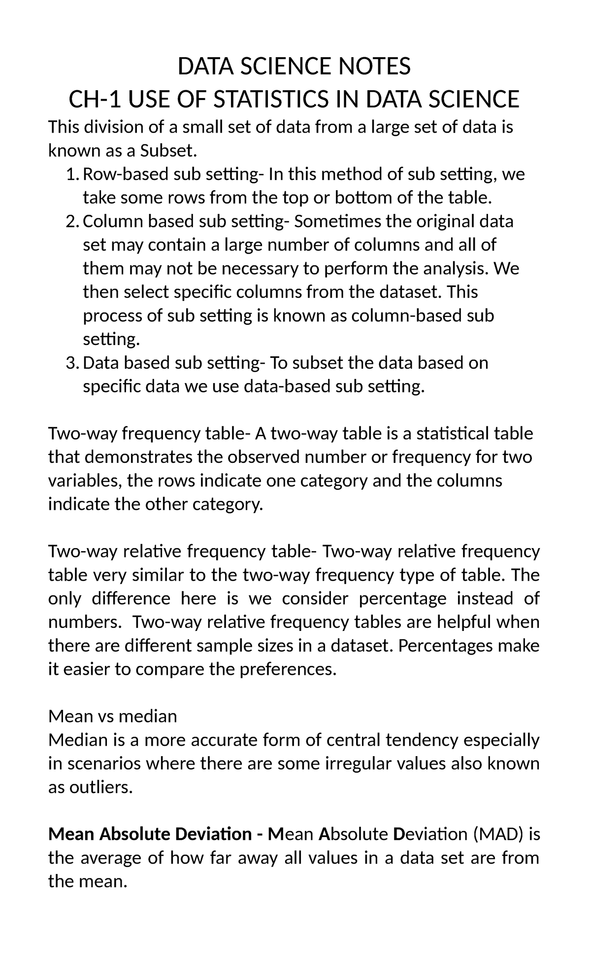 DATA SCIENCE NOTES: STATISTICS APPLICATIONS IN DATA ANALYSIS - Studocu