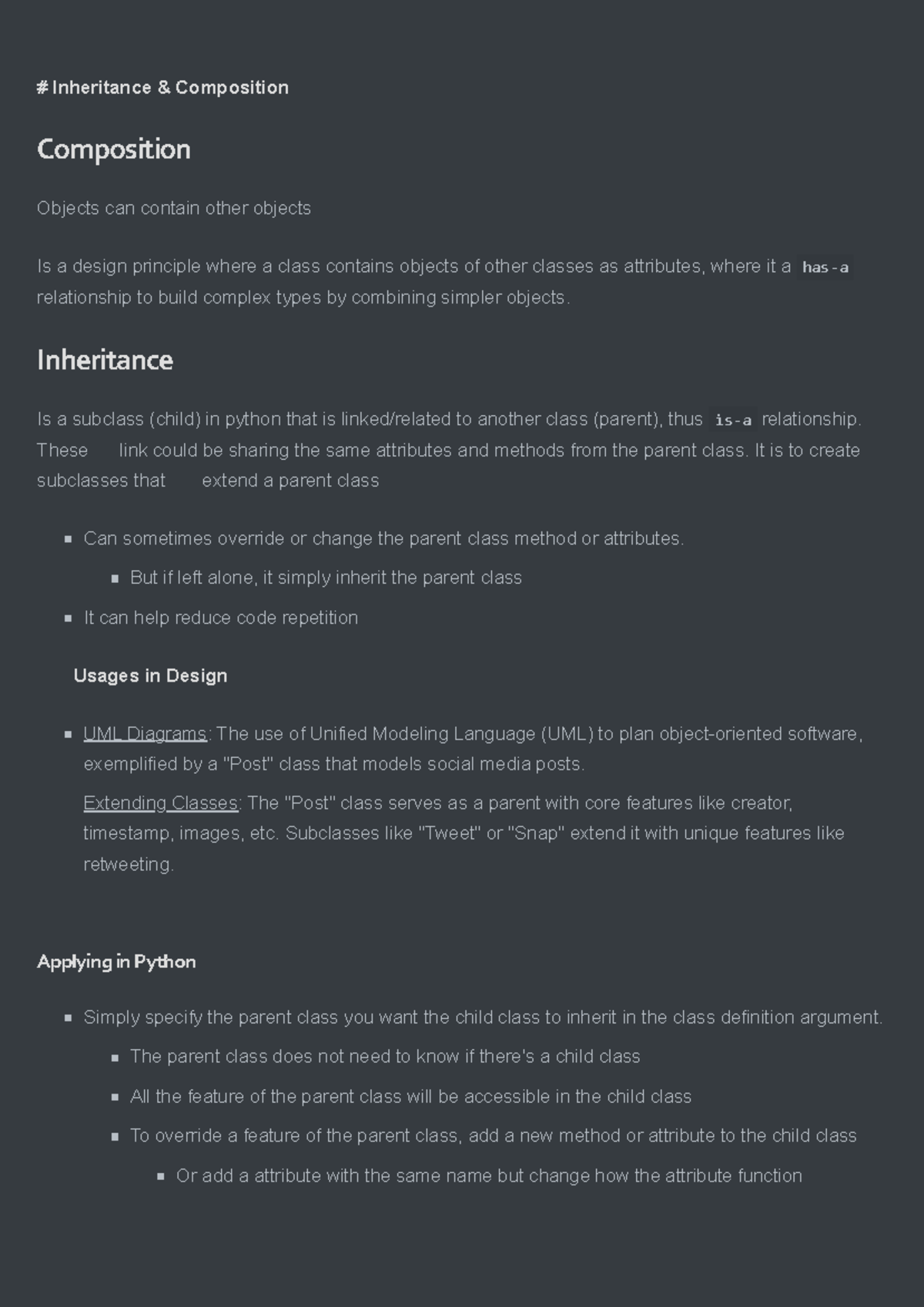 Composition and Inheritance in Python: Concepts and Examples - Studocu