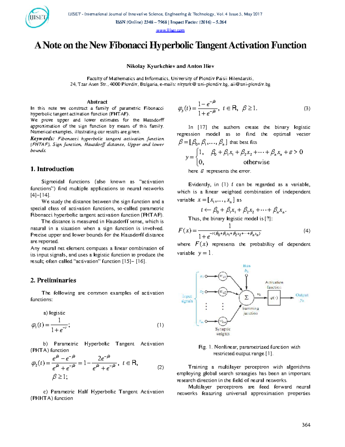 A Note on the New Fibonacci Hyperbolic Tangent Activation Function ...