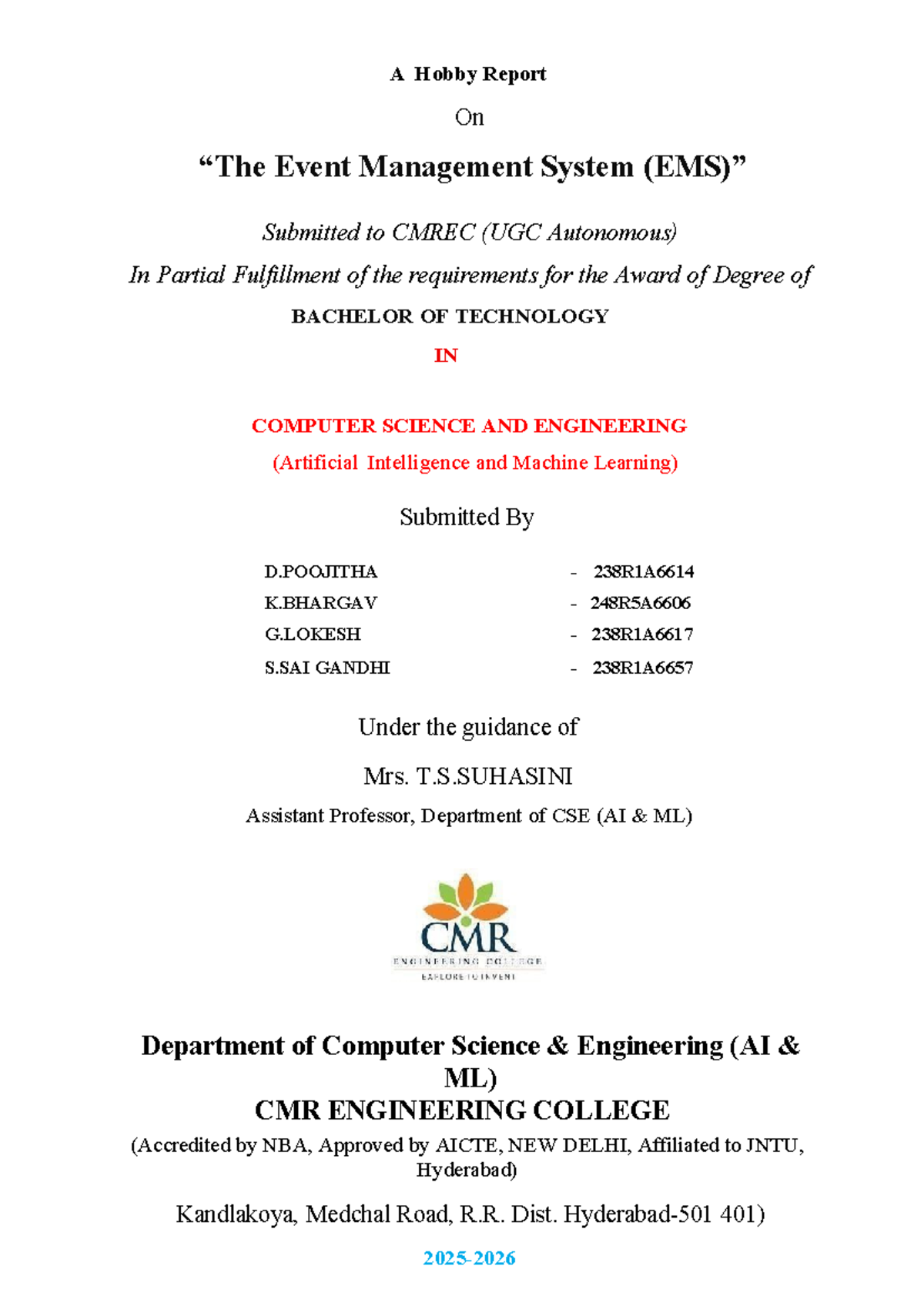 Event Management System Project Report - B.Tech CSE (AI & ML) - Studocu