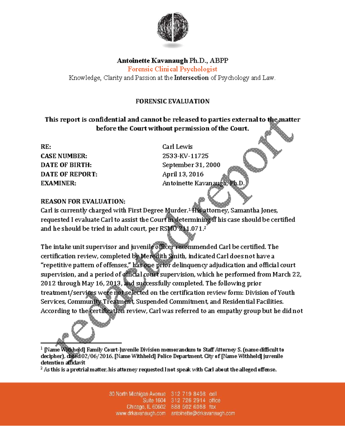 Forensic Evaluation Report: Carl Lewis - Case 2533-KV-11725 - Studocu