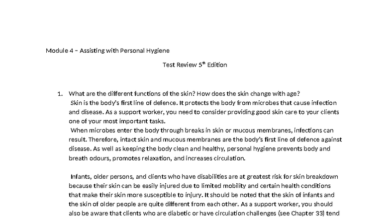Module 4 - Personal Hygiene Test Review (5th Ed.) - Studocu