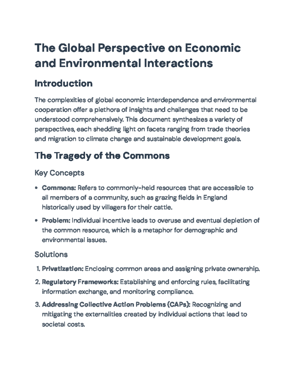 Global Economic and Environmental Interactions Overview - The Global ...
