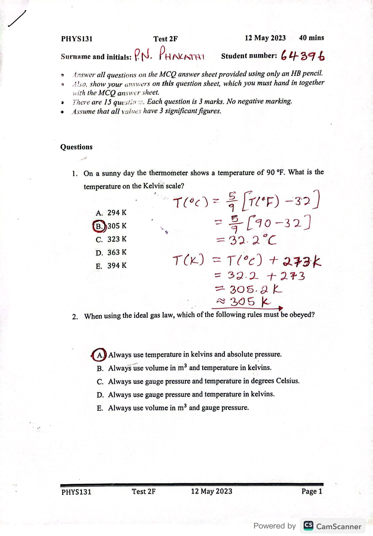 PHYS131 Test 2F 2023 Solutions and Answer Key - Studocu