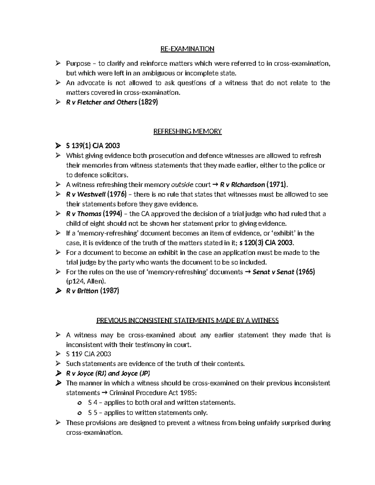 RE-Examination Notes: Clarifying Witness Testimony in R v Fletcher (1 ...