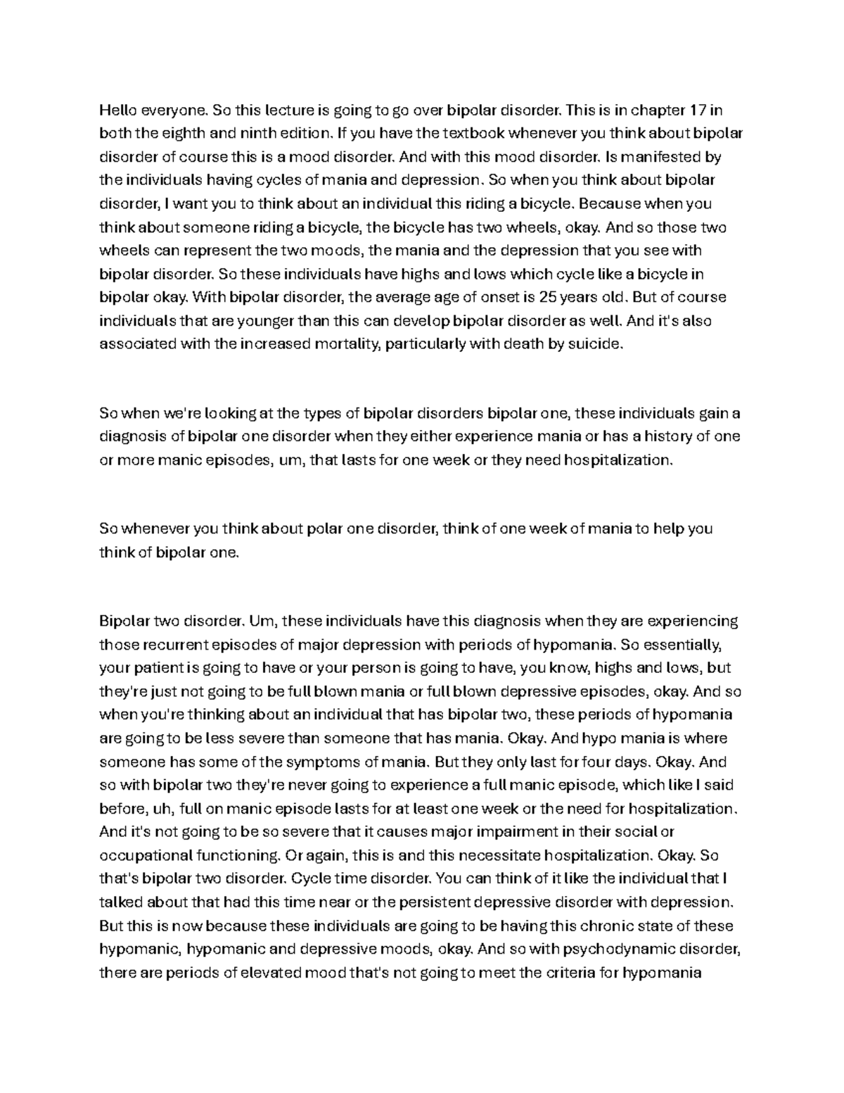BIP 101: Lecture Notes on Bipolar Disorder - Chapter 17 Overview - Studocu