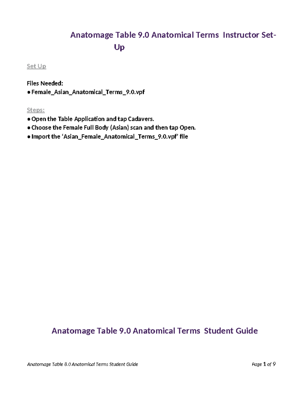 Anatomage Table 9.0 - Anatomical Terms Activity Instructor Guide - Studocu