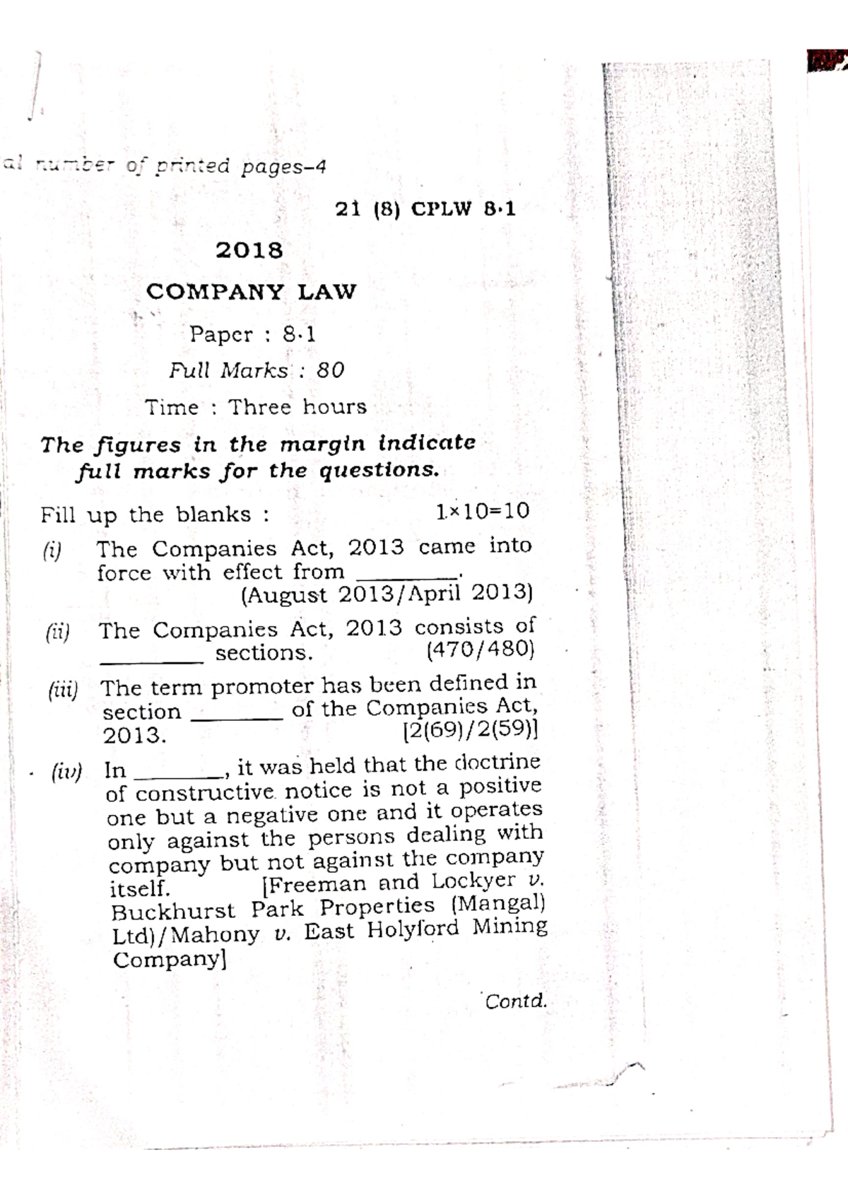 Company Law 21 (8) CPLW 2018: Comprehensive Question Paper - Studocu