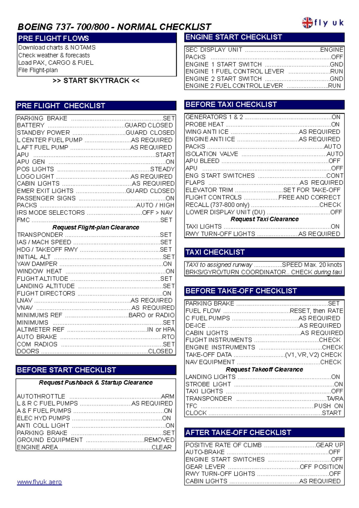 737 Pre-Flight & Engine Start Checklist - Studocu