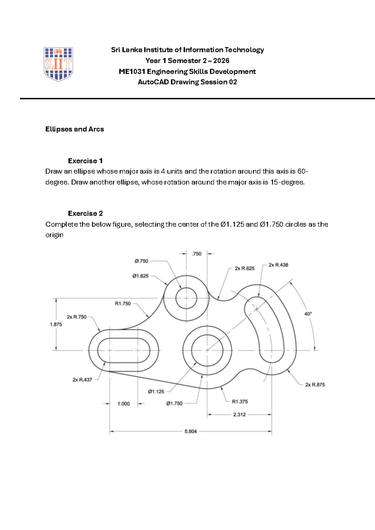 ME1031 Engineering Skills Development: AutoCAD Drawing Session 2 - Studocu