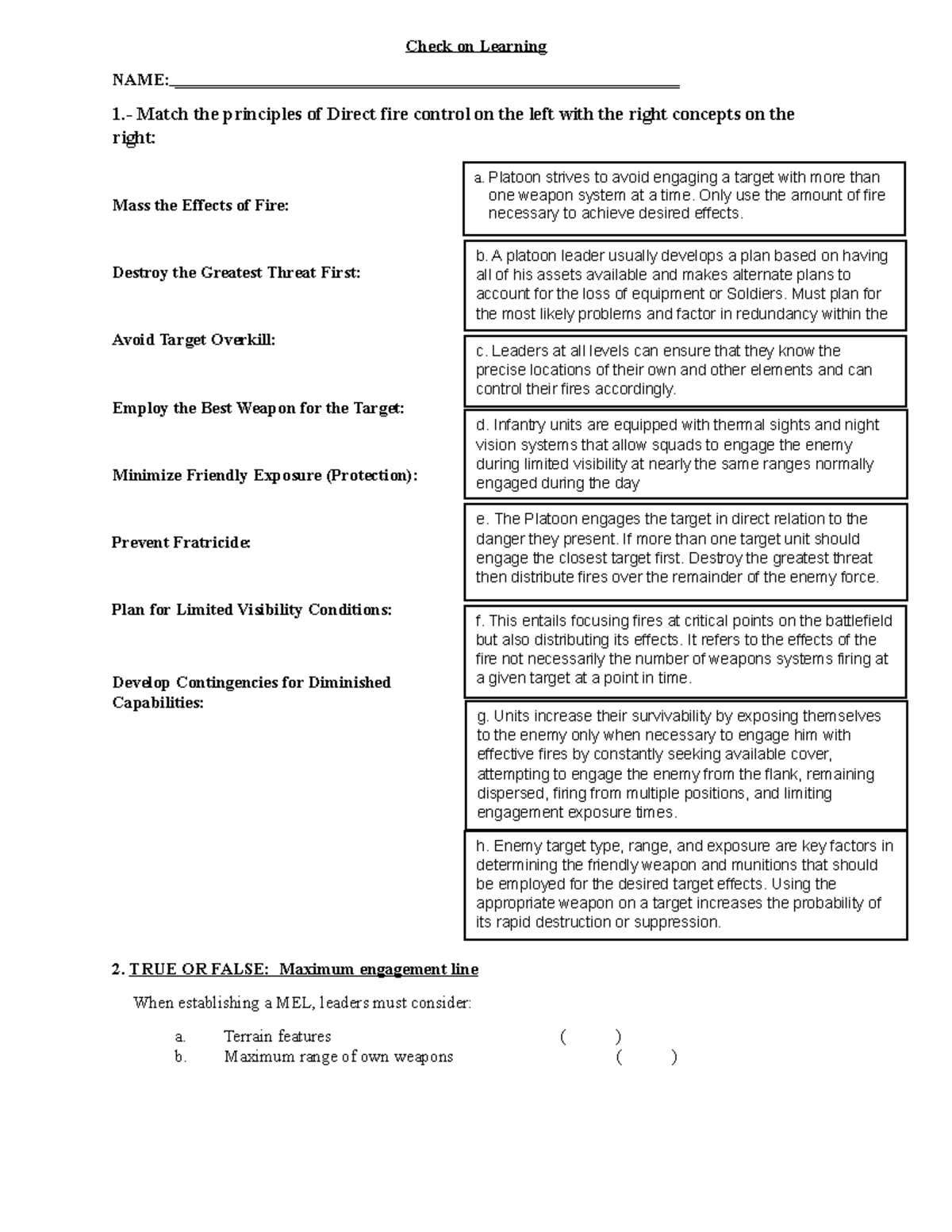 Direct Fire Control Principles - Check on Learning Lesson 5 - Studocu