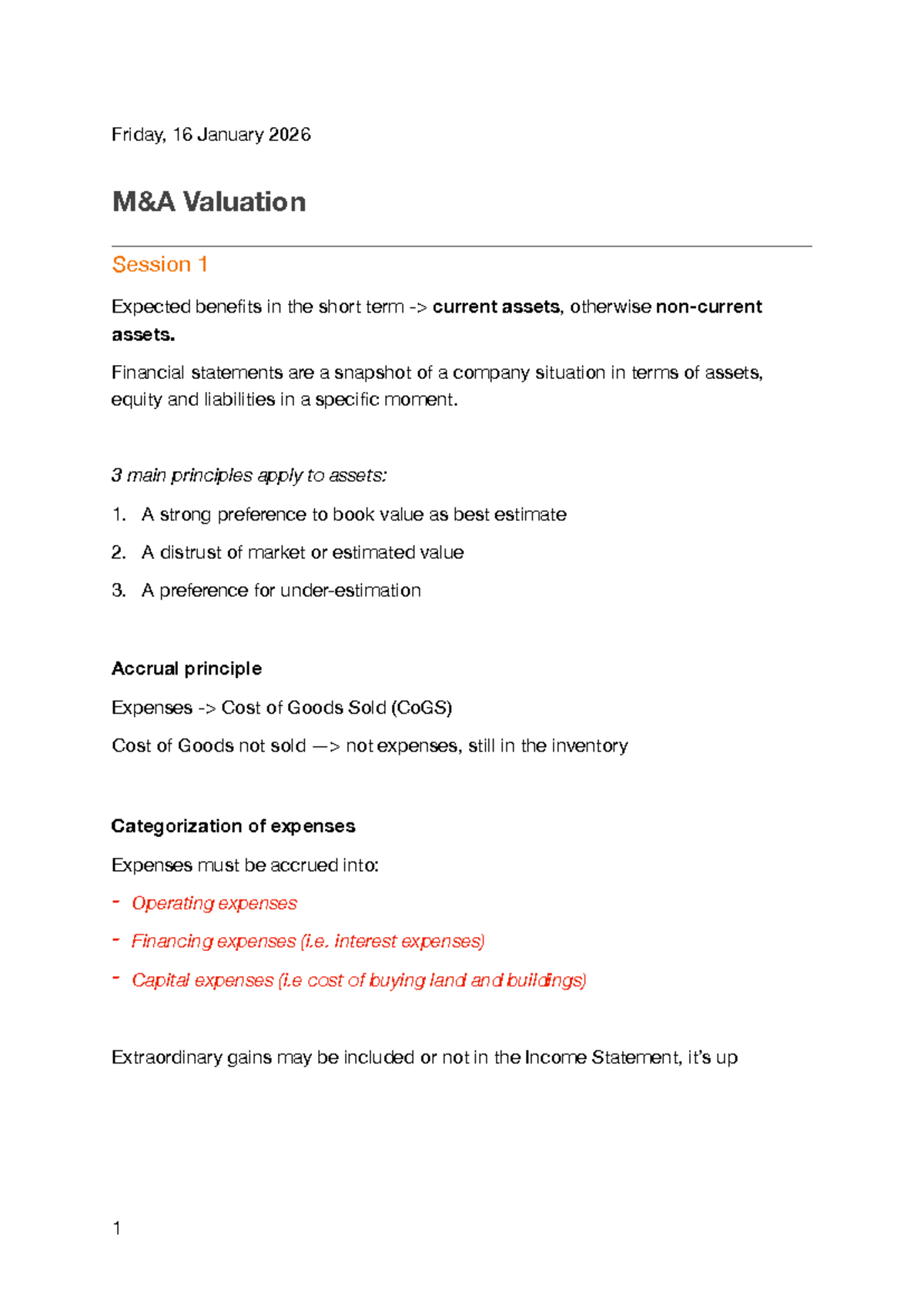 M&A Valuation Notes: Key Principles and Approaches (FIN 202) - Studocu