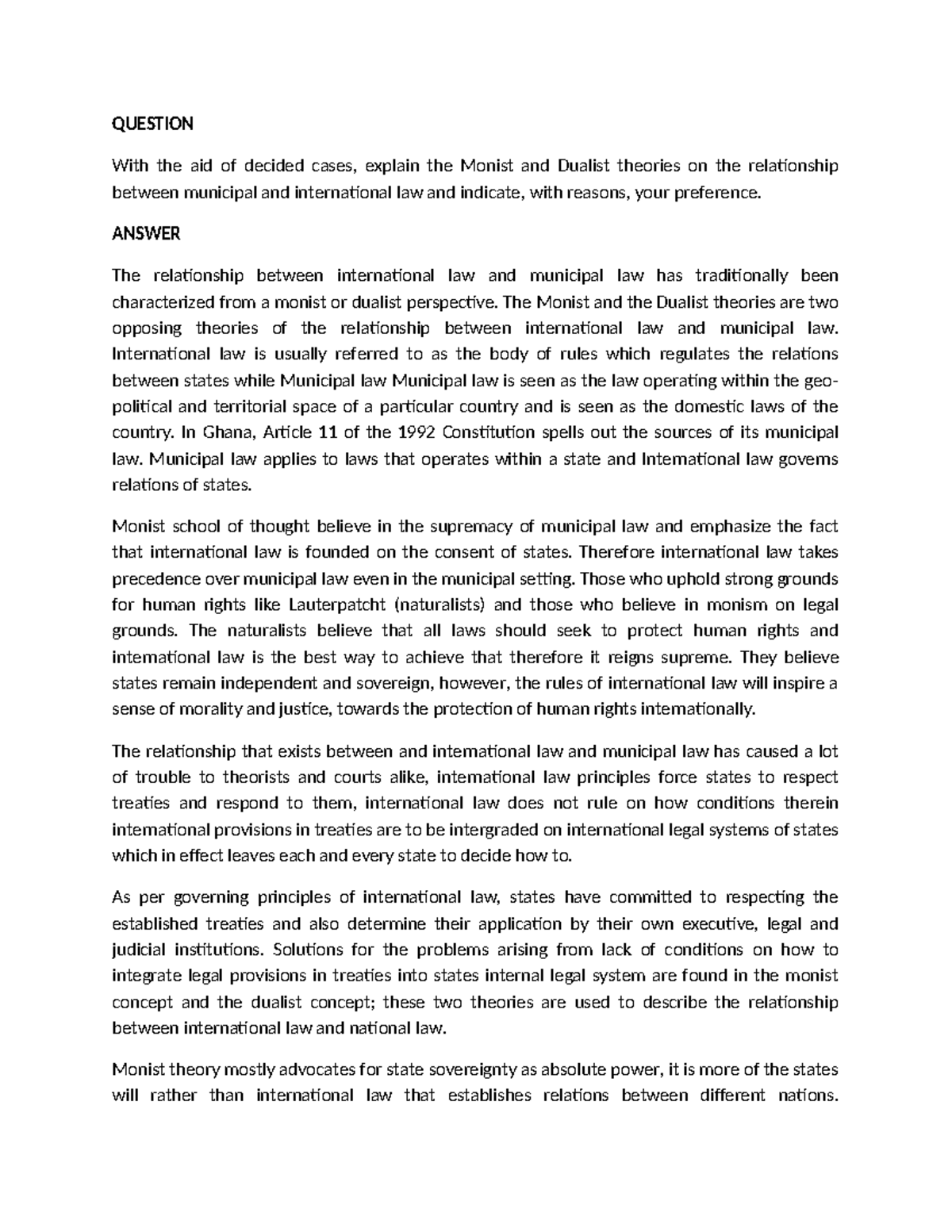 Constitutional Law Essay: Monist vs. Dualist Theories Explained - Studocu