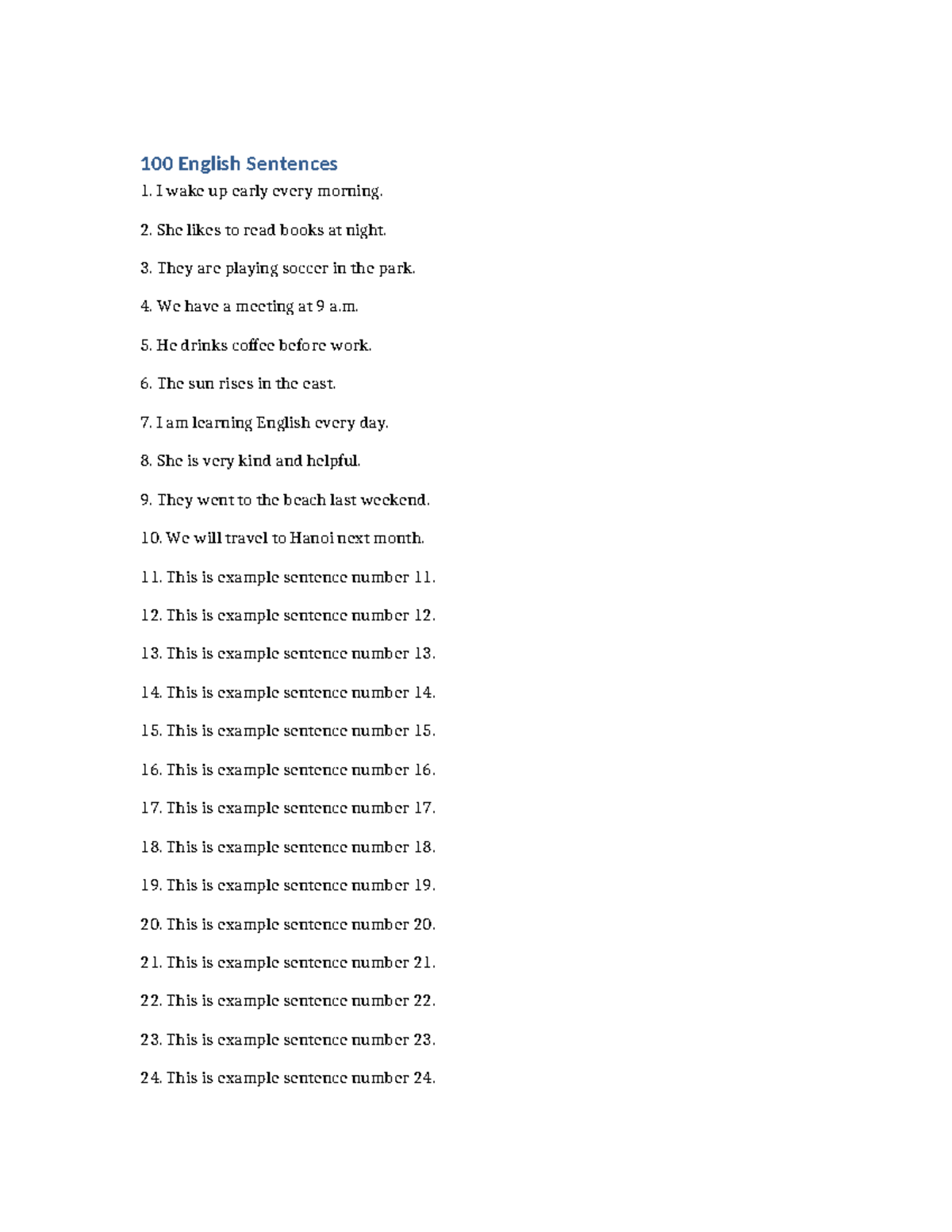 100 English Sentences for Learning - ENG101 - Studocu