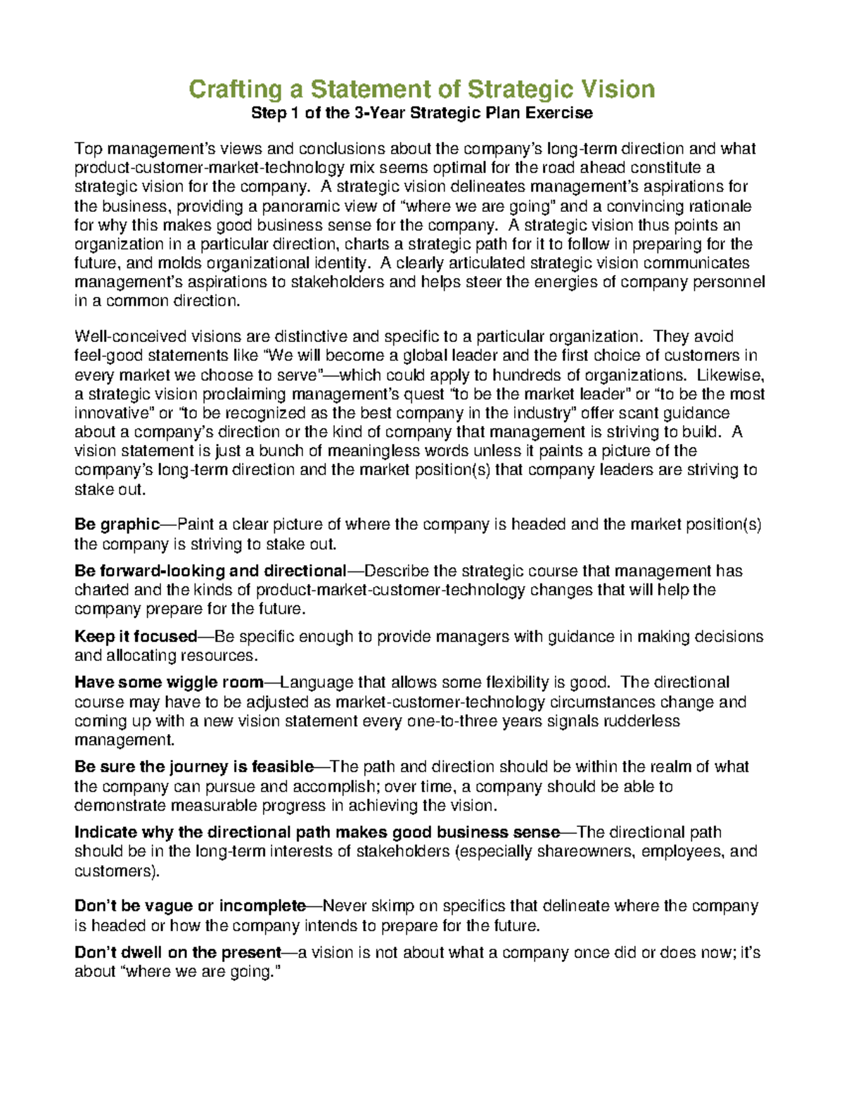 Strategic Vision Development: Step 1 of Business Simulation Plan1 - Studocu