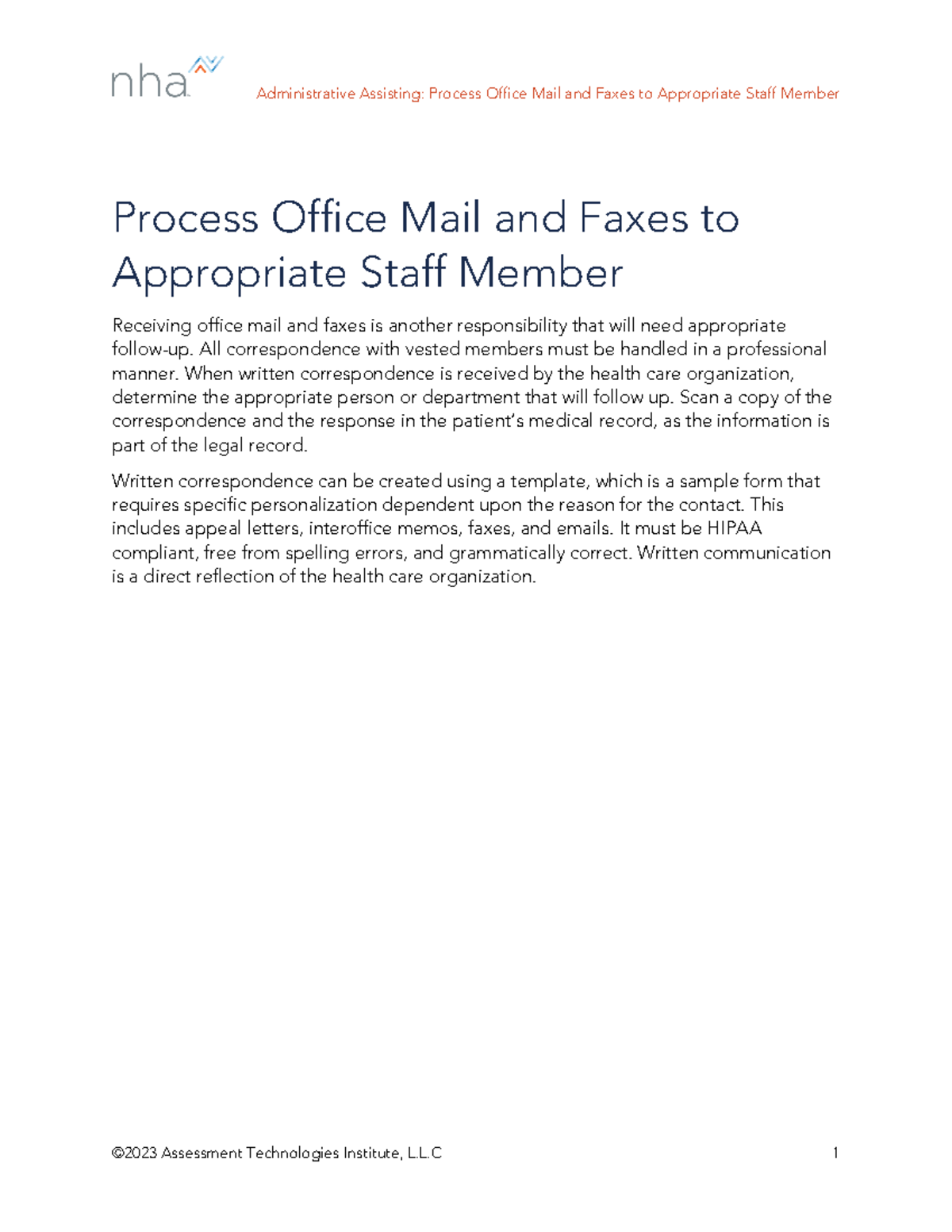 Administrative Assisting: Guidelines for Mail & Fax Processing - Studocu