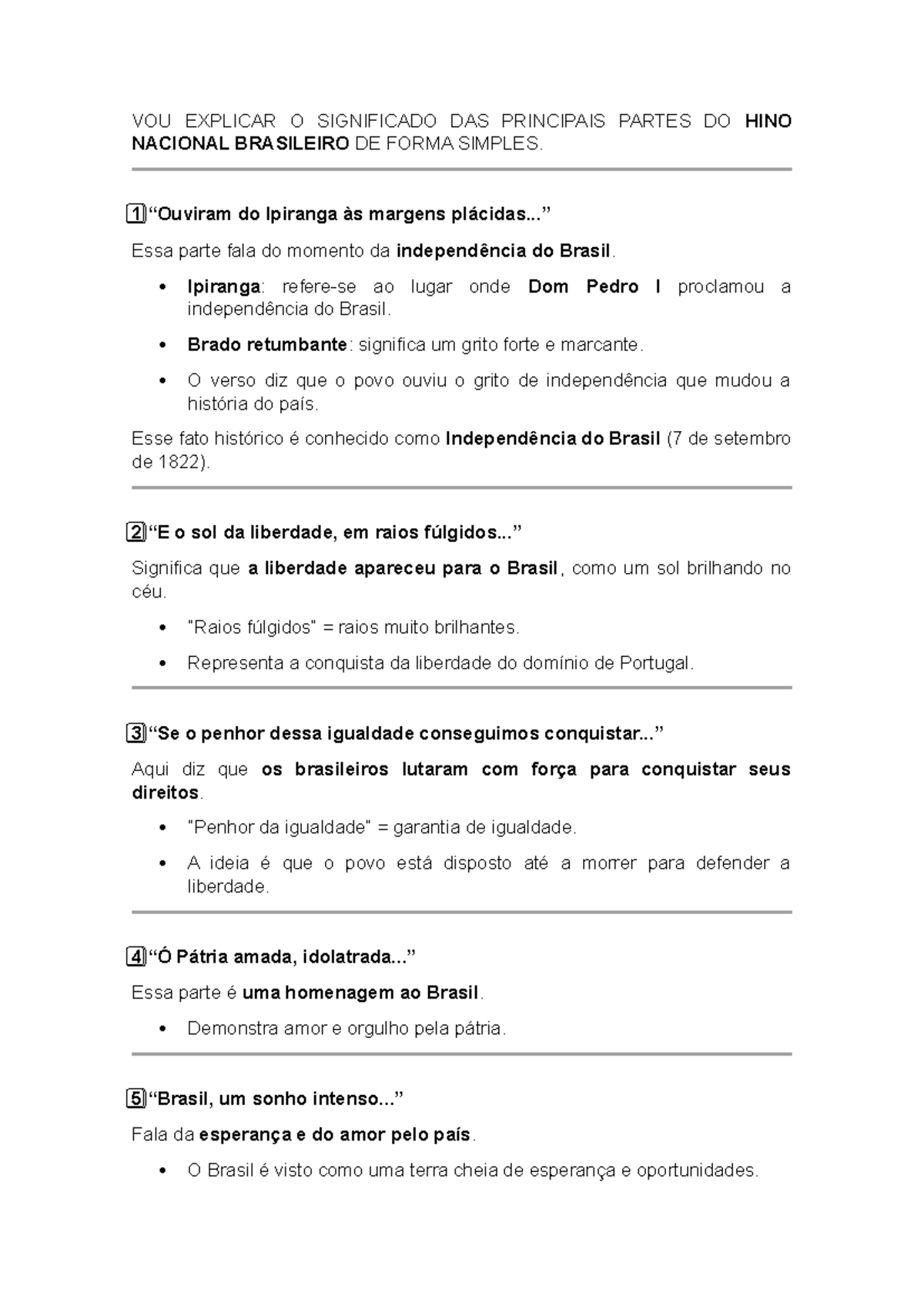 Análise do Hino Nacional Brasileiro: Significado e Curiosidades - Studocu