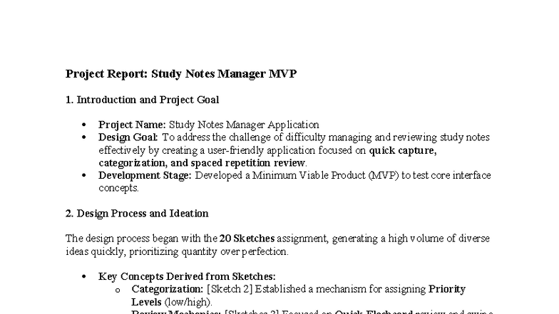 M6-1 Project Report: Study Notes Manager MVP Overview and Goals - Studocu
