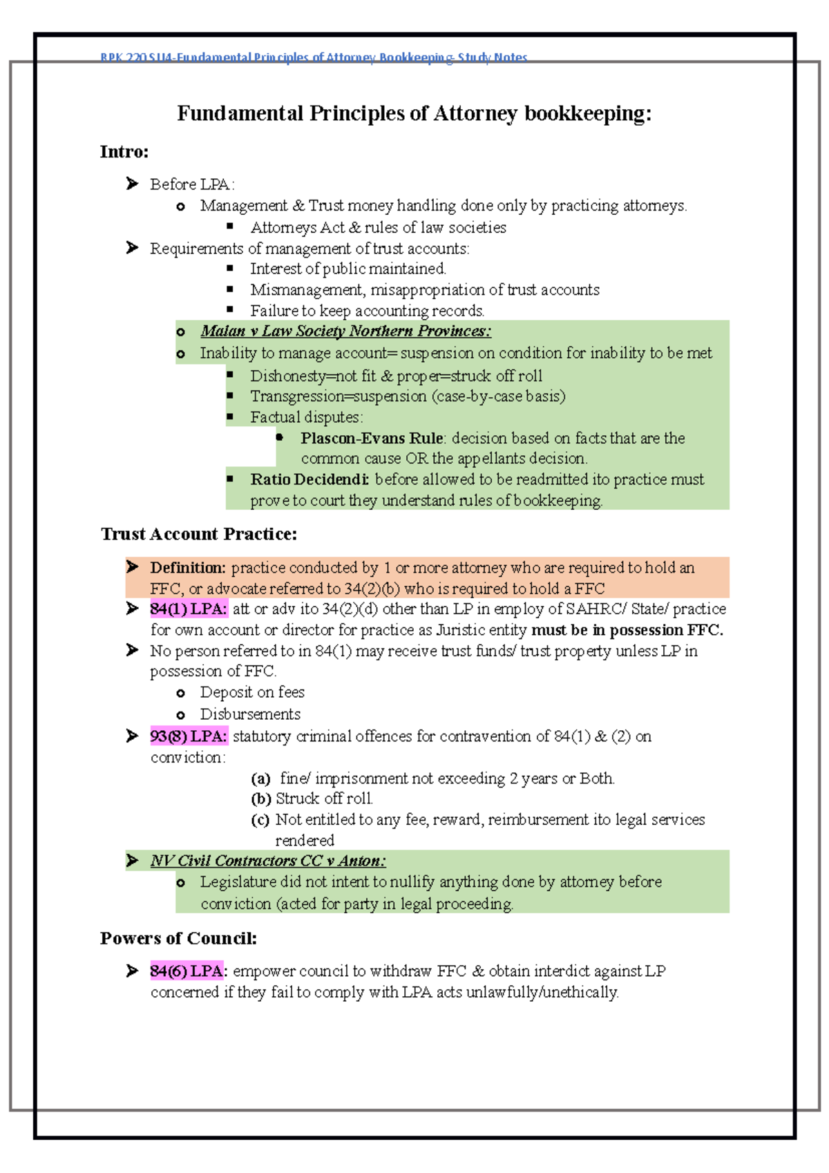 RPK SU4 - Fundamental Principles of Attorney Bookkeeping Study Notes ...