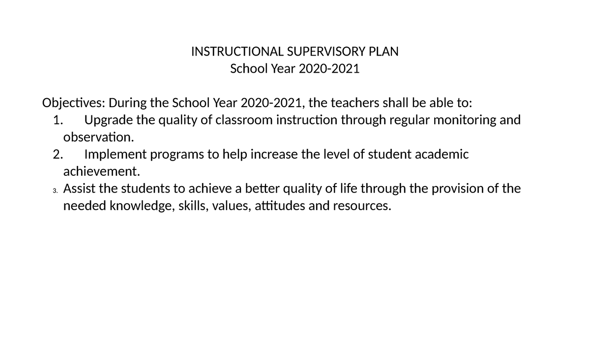 Comprehensive Instructional Supervisory Plan for ED 22 (2020-2021 ...