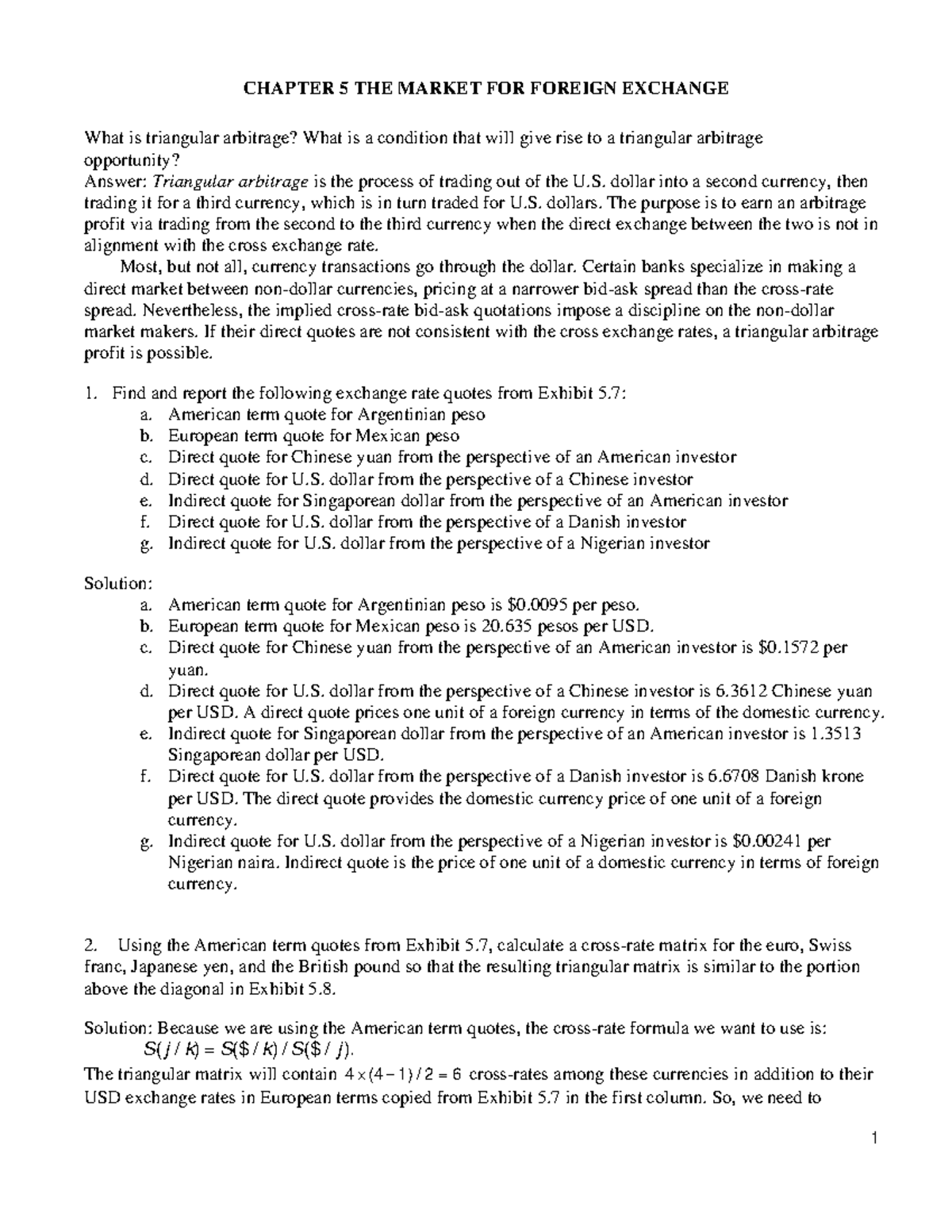 Chapter 5: Foreign Exchange Market & Triangular Arbitrage Solutions -  Studocu