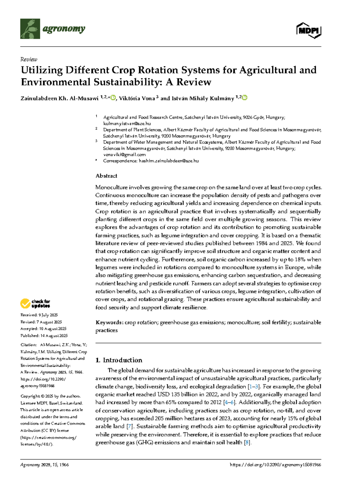 Utilizing Crop Rotation Systems for Sustainable Agriculture: A ...