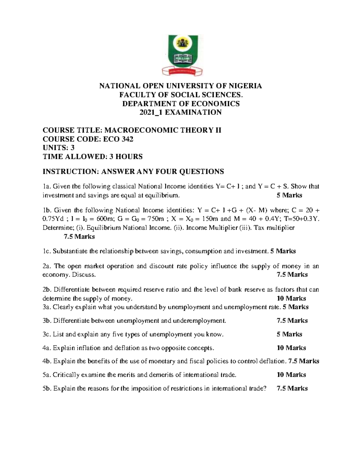 ECO 342 - Macroeconomic Theory II Past Exam Questions 2021 - Studocu