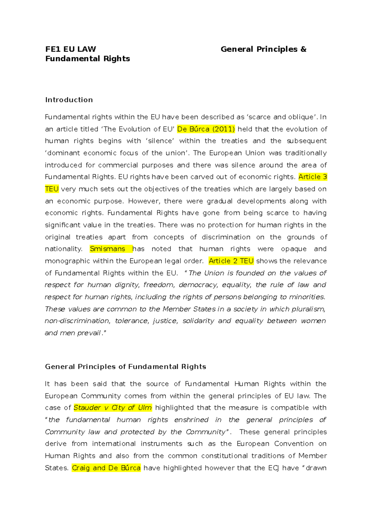 Fundamental Rights - FE1 EU LAW General Principles & Fundamental Rights ...