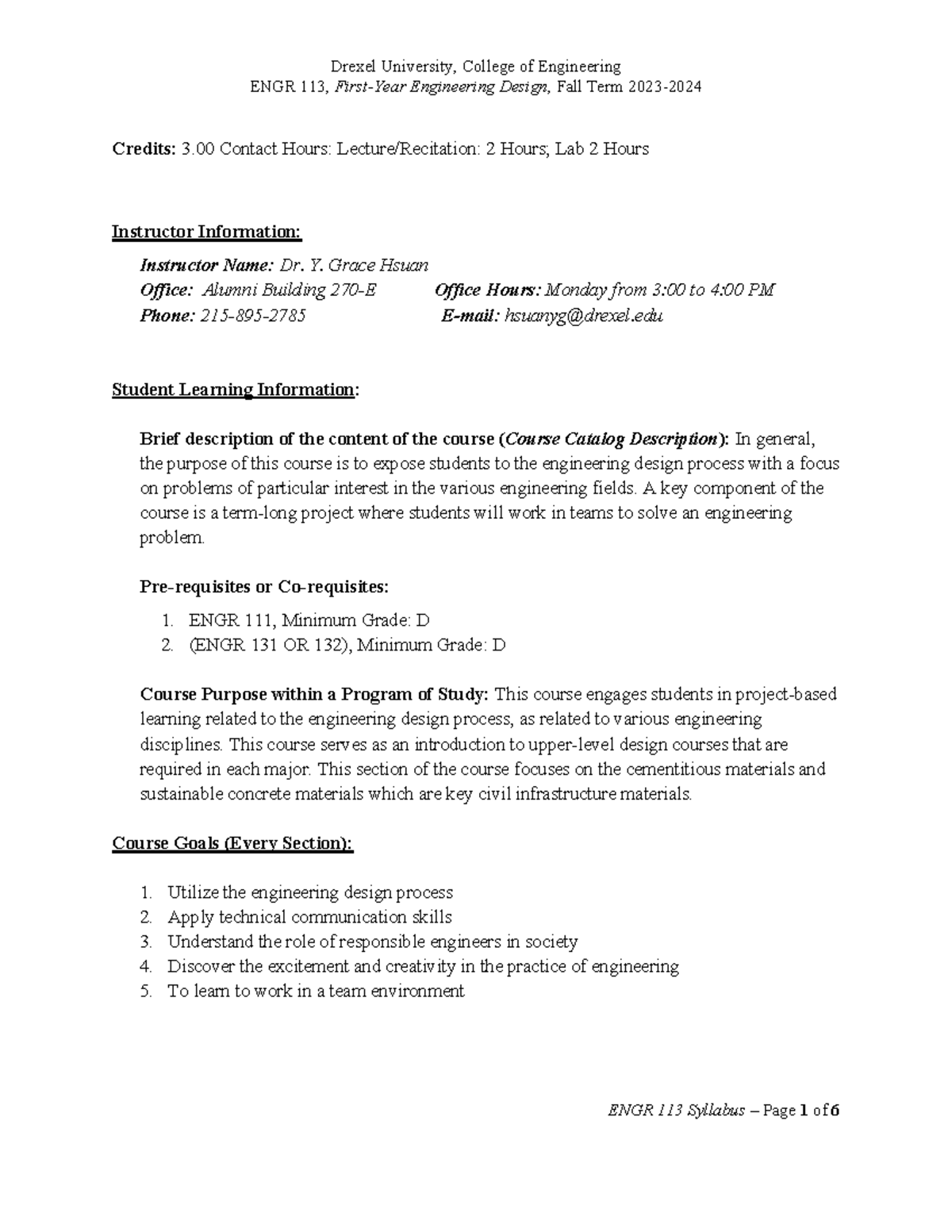 ENGR 113 Syllabus: Engineering Design Course Overview - Fall 2023 - Studocu