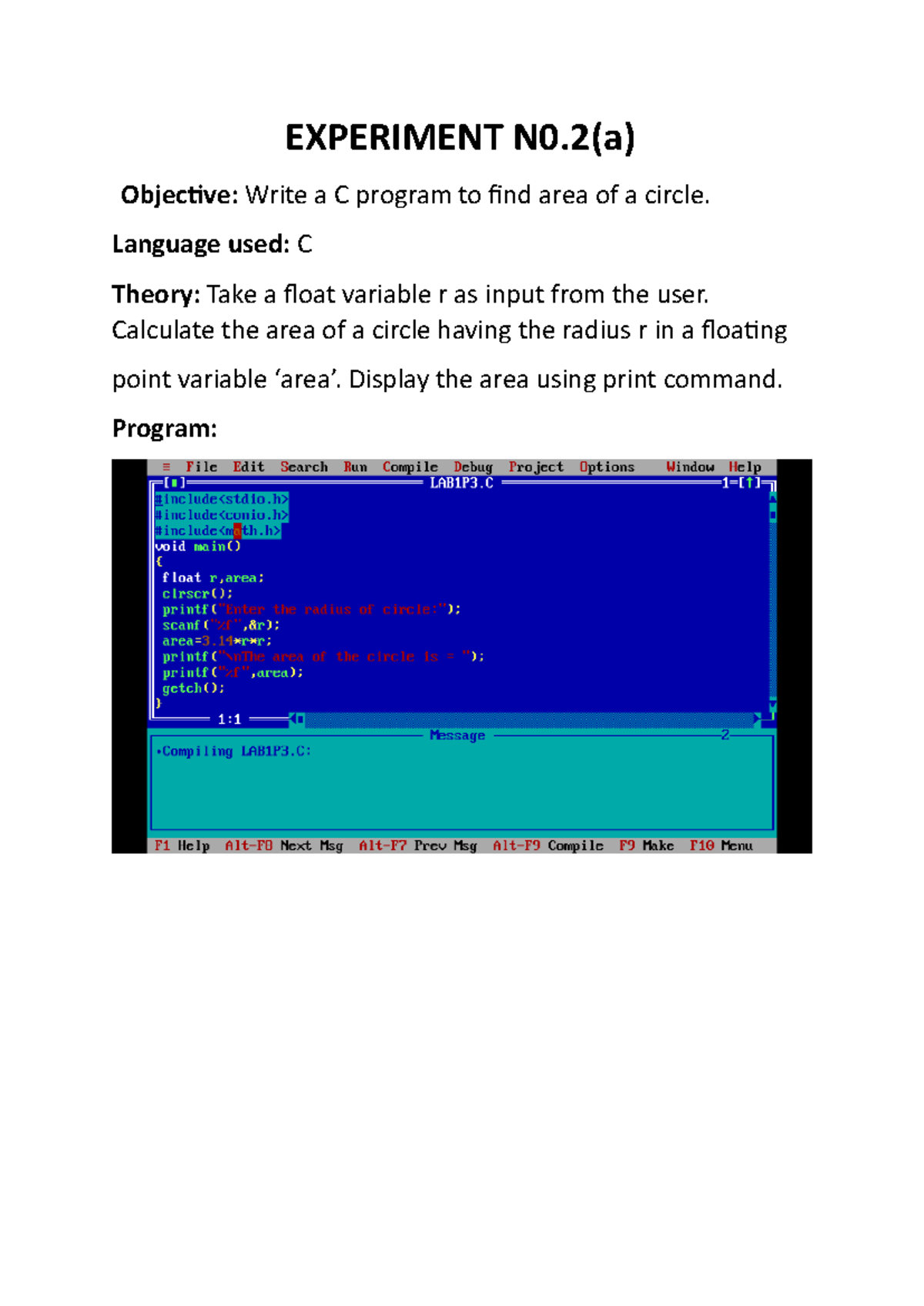 Experiment NO 2(a) - This is C Programming 1st semester lab work ...