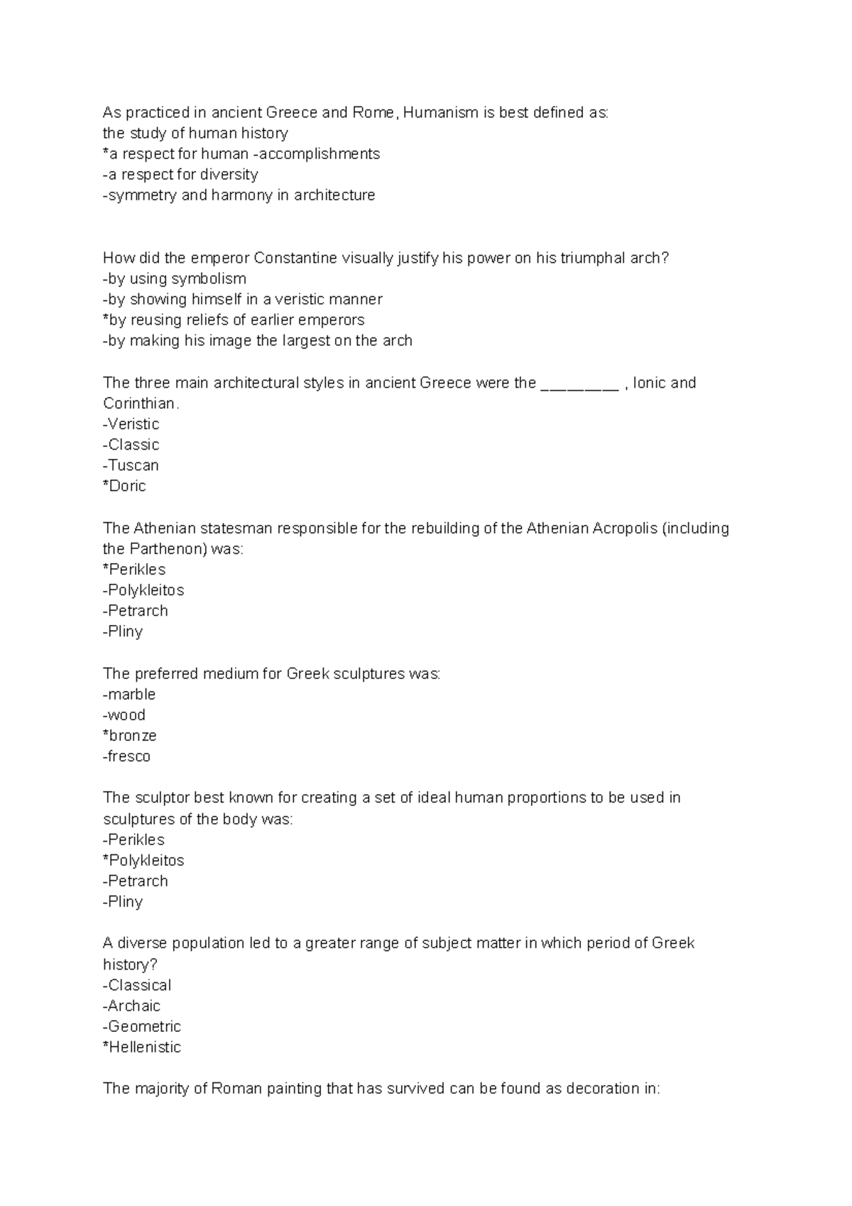 Self-Quiz AHIST 1401 Unit 2 - As practiced in ancient Greece and Rome ...
