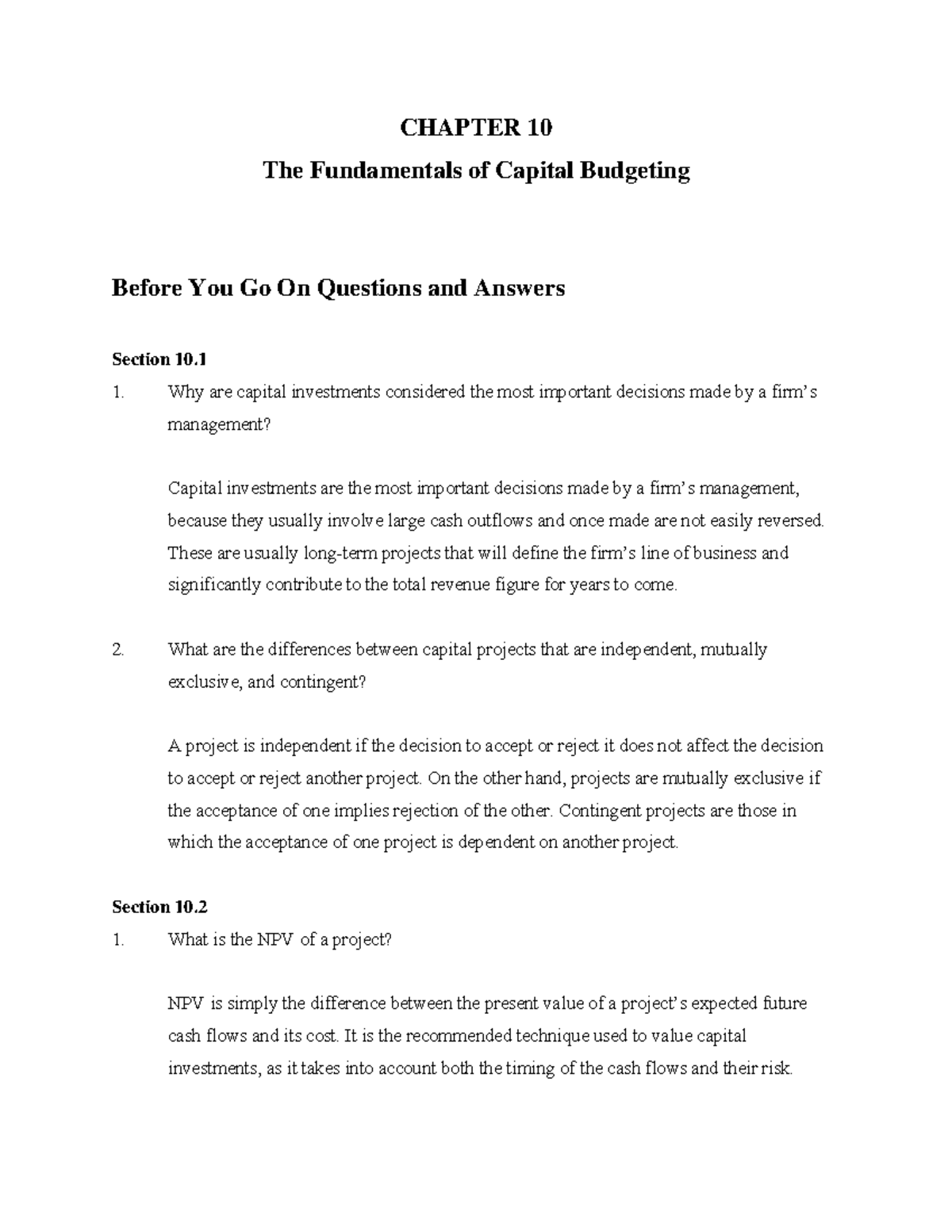 143891606 Capital Budgeting Solutions Manual: Chapter 10 Overview - Studocu