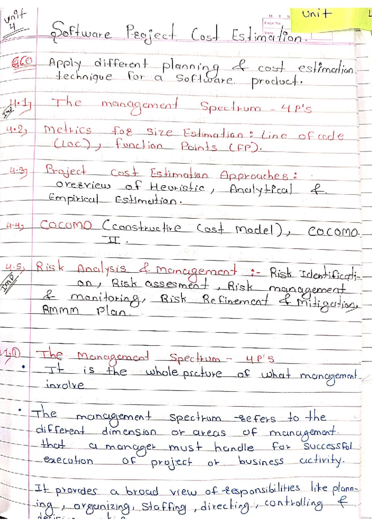 Unit 4: Software Project Cost Estimation Techniques and Management ...