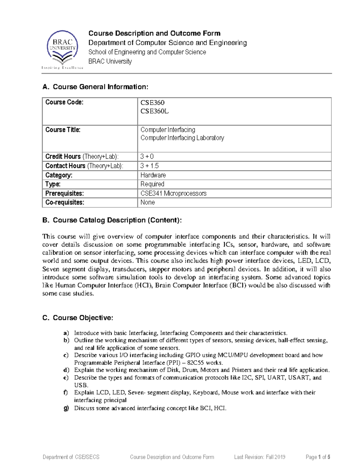 CSE360L Computer Interfacing Laboratory - Course Syllabus Overview ...